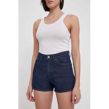 Pepe Jeans pantaloni scurti jeans femei, culoarea albastru marin, neted, high waist