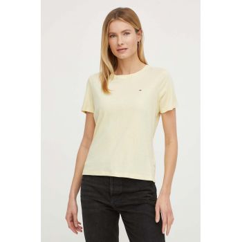 Tommy Jeans tricou din bumbac femei, culoarea galben