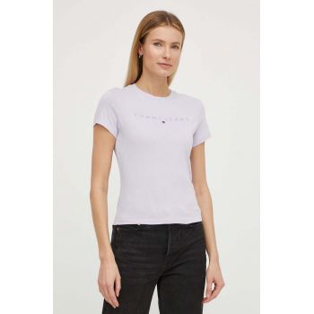 Tommy Jeans tricou din bumbac femei, culoarea violet