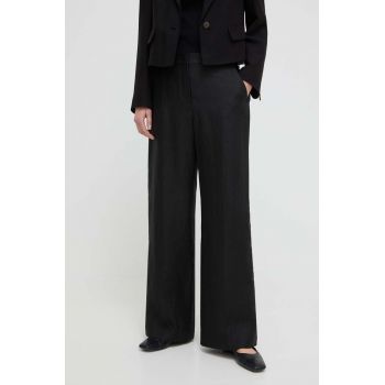 Weekend Max Mara pantaloni din in culoarea negru, lat, high waist 2415130000000