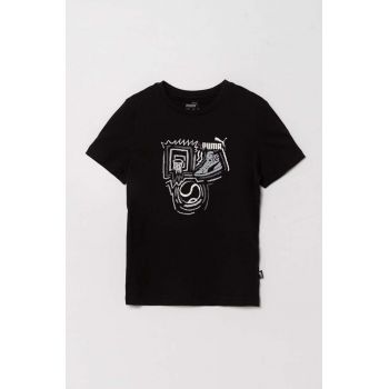 Puma tricou de bumbac pentru copii GRAPHICS Year of Sports B culoarea negru, cu imprimeu