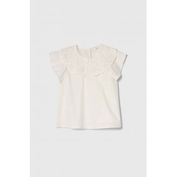 United Colors of Benetton bluza de bumbac pentru copii culoarea bej, neted ieftina