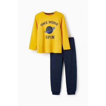 zippy pijamale de bumbac pentru copii culoarea galben, cu imprimeu