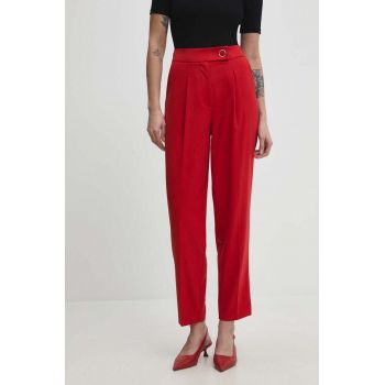 Answear Lab pantaloni femei, culoarea rosu, fason tigareta, high waist