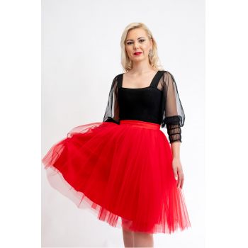 Fusta Tulle Rosu Scurta By Malika Fashion ieftina