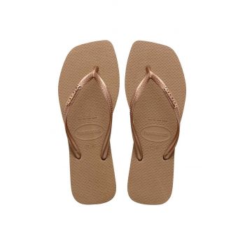 Havaianas slapi SQUARE LOGO METALLIC femei, culoarea auriu, cu toc plat, 4148257.5282