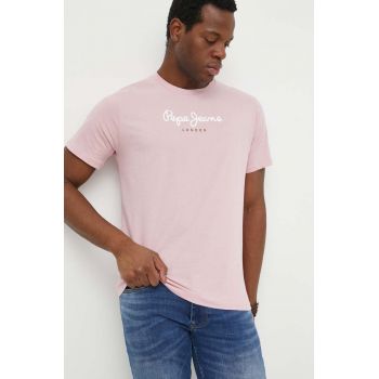 Pepe Jeans tricou din bumbac Eggo barbati, culoarea roz, cu imprimeu