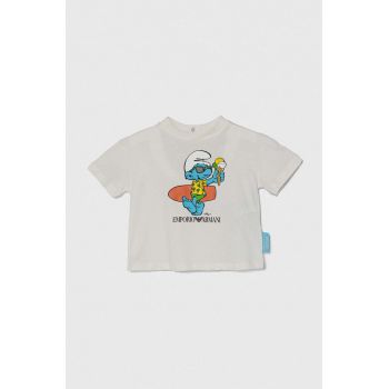 Emporio Armani tricou din bumbac pentru bebelusi x The Smurfs culoarea alb, cu imprimeu