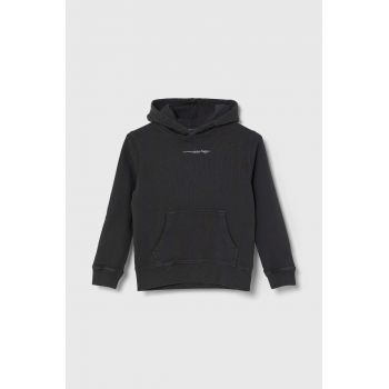 Pepe Jeans hanorac de bumbac pentru copii NEW DAVIDE HOODIE culoarea gri, cu glugă, cu imprimeu