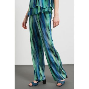 Pantaloni din sifon cu imprimeu abstract