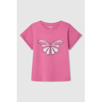 Tricou din bumbac cu imprimeu cu fluture