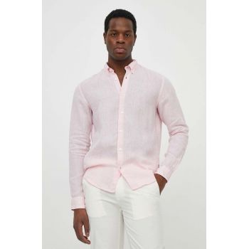 BOSS cămașă de in culoarea roz, cu guler button-down, regular 50513849 de firma originala