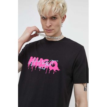 HUGO tricou din bumbac bărbați, culoarea negru, cu imprimeu 50515282