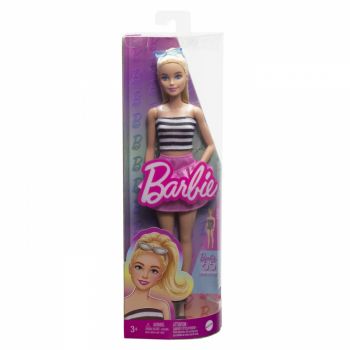 Papusa Barbie Fashionista Blonda Cu Parul Prin In Coada Si Fusta Roz