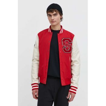 Superdry geaca bomber barbati, culoarea rosu, de iarna de firma originala