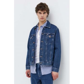 Tommy Jeans geacă din denim bărbați, culoarea bleumarin, de tranziție DM0DM18782 ieftina