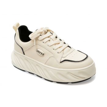 Pantofi sport GRYXX alb-negru, 23078, din piele naturala ieftina