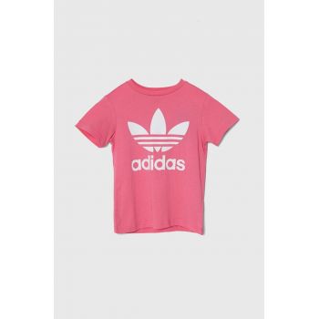 adidas Originals tricou de bumbac pentru copii TREFOIL TEE culoarea roz ieftin