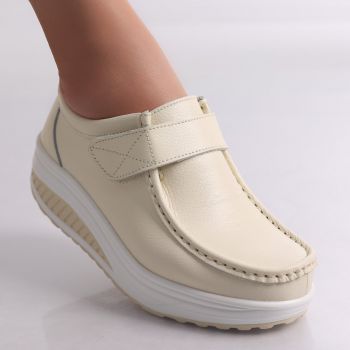 Pantofi dama casual Bej din Piele Naturala Rachel
