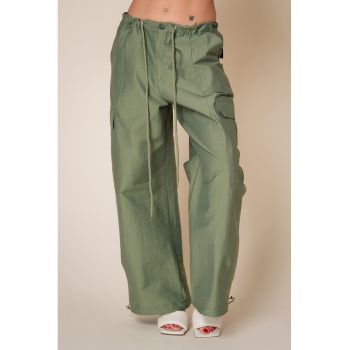 Pantaloni cargo de bumbac cu snur in talie