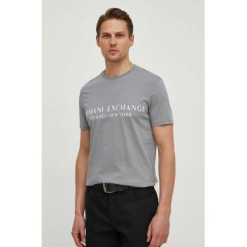 Armani Exchange tricou barbati, culoarea gri, cu imprimeu ieftin