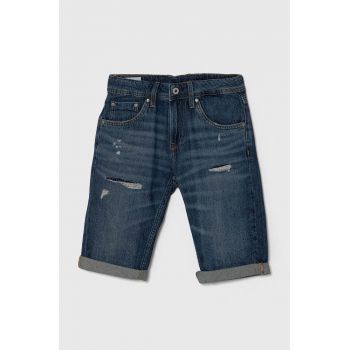 Pepe Jeans pantaloni scurti din denim pentru copii SLIM SHORT REPAIR JR culoarea albastru marin, talie reglabila la reducere