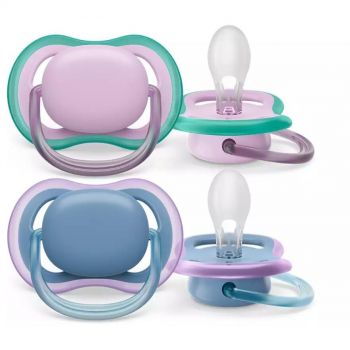 Set 2 Suzete SCF085/34 Ultra Air Pacifier 6-18luni Ortodontice fara BPA Mov/Albastru