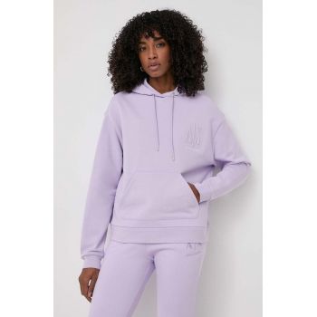 Armani Exchange hanorac de bumbac femei, culoarea violet, cu glugă, neted