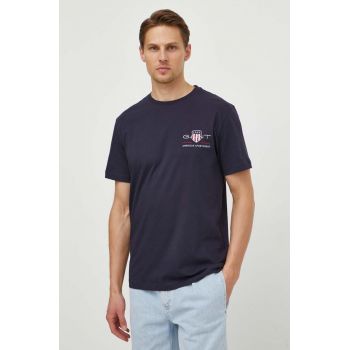 Gant tricou din bumbac culoarea albastru marin, cu imprimeu de firma original