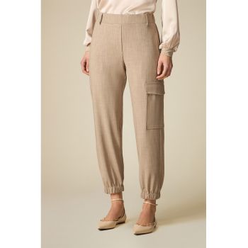 Pantaloni cargo uni cu talie inalta