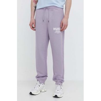 HUGO Blue pantaloni de trening din bumbac culoarea violet, cu imprimeu 50510734 de firma originali