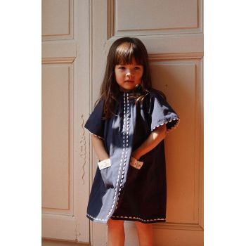 Konges Sløjd rochie din bumbac pentru copii culoarea albastru marin, mini, evazati