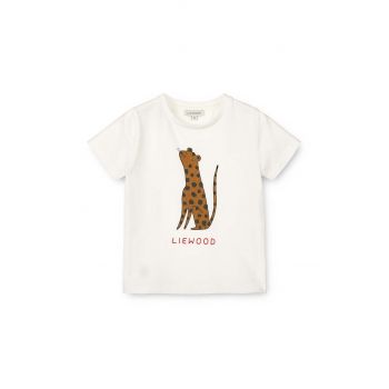 Liewood tricou din bumbac pentru bebelusi Apia Baby Placement Shortsleeve T-shirt culoarea bej, cu imprimeu