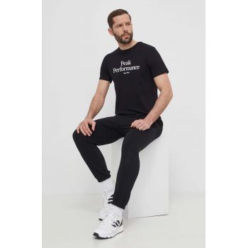 Peak Performance tricou din bumbac barbati, culoarea negru, cu imprimeu