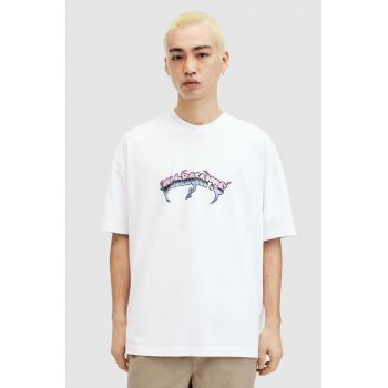 AllSaints tricou din bumbac PHANG SS CREW barbati, culoarea alb, cu imprimeu, MG572Z