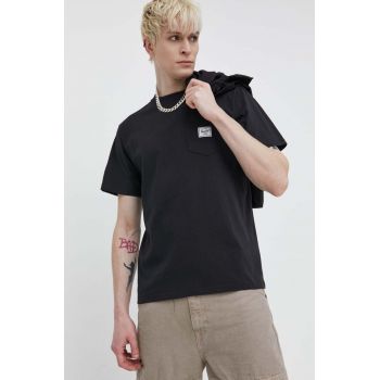 Herschel tricou din bumbac barbati, culoarea negru, neted