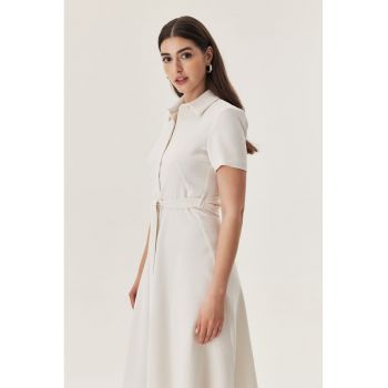 Rochie-camasa midi uni cu esarfa detasabila