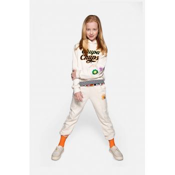 Coccodrillo pantaloni de trening din bumbac pentru copii culoarea bej, cu imprimeu