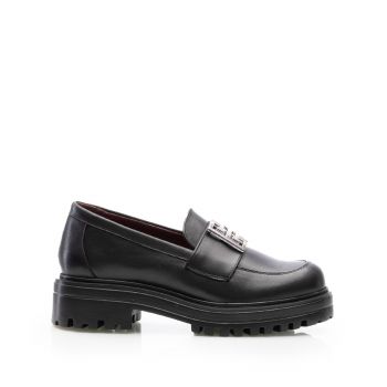 Pantofi casual damă din piele naturală, Leofex - 024 Negru Box de firma originala
