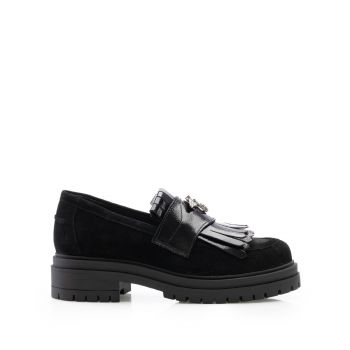 Pantofi casual damă din piele naturală, Leofex - 405 Negru Velur Naplac de firma originala