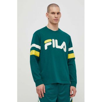 Fila longsleeve din bumbac Luohe culoarea verde, cu imprimeu, FAM0669 de firma original