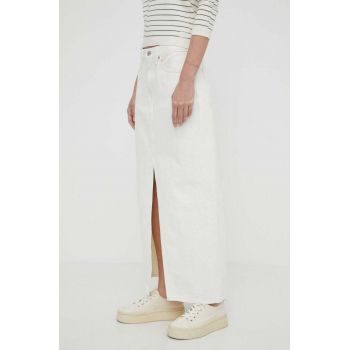 Levi's fusta jeans culoarea alb, maxi, drept ieftina