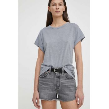 Levi's pantaloni scurti jeans femei, culoarea gri, neted, high waist