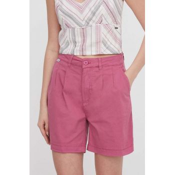 Pepe Jeans pantaloni scurti femei, culoarea roz, neted, high waist ieftini