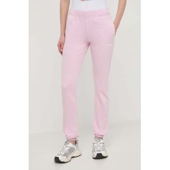 PLEIN SPORT pantaloni de trening din bumbac culoarea roz, neted de firma original