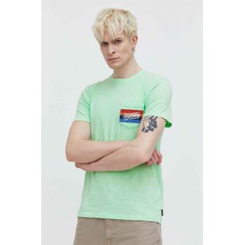 Superdry tricou din bumbac barbati, culoarea verde, cu imprimeu