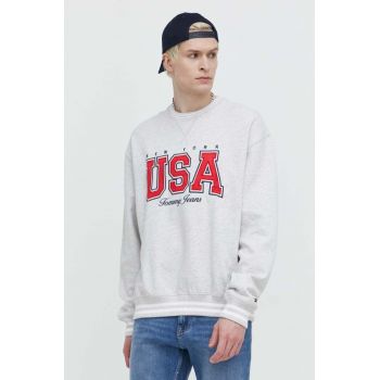 Tommy Jeans bluză Archive Games bărbați, culoarea gri, cu model DM0DM19543