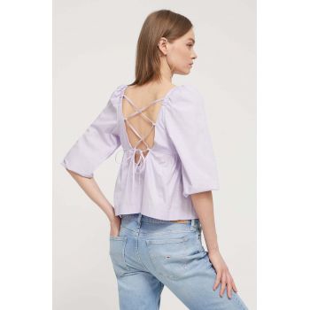 Tommy Jeans bluză din bumbac femei, culoarea violet, cu model DW0DW17806 de firma originala