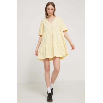 Tommy Jeans rochie din bumbac culoarea galben, mini, evazati