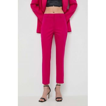 Weekend Max Mara pantaloni femei, culoarea roz, fason tigareta, high waist